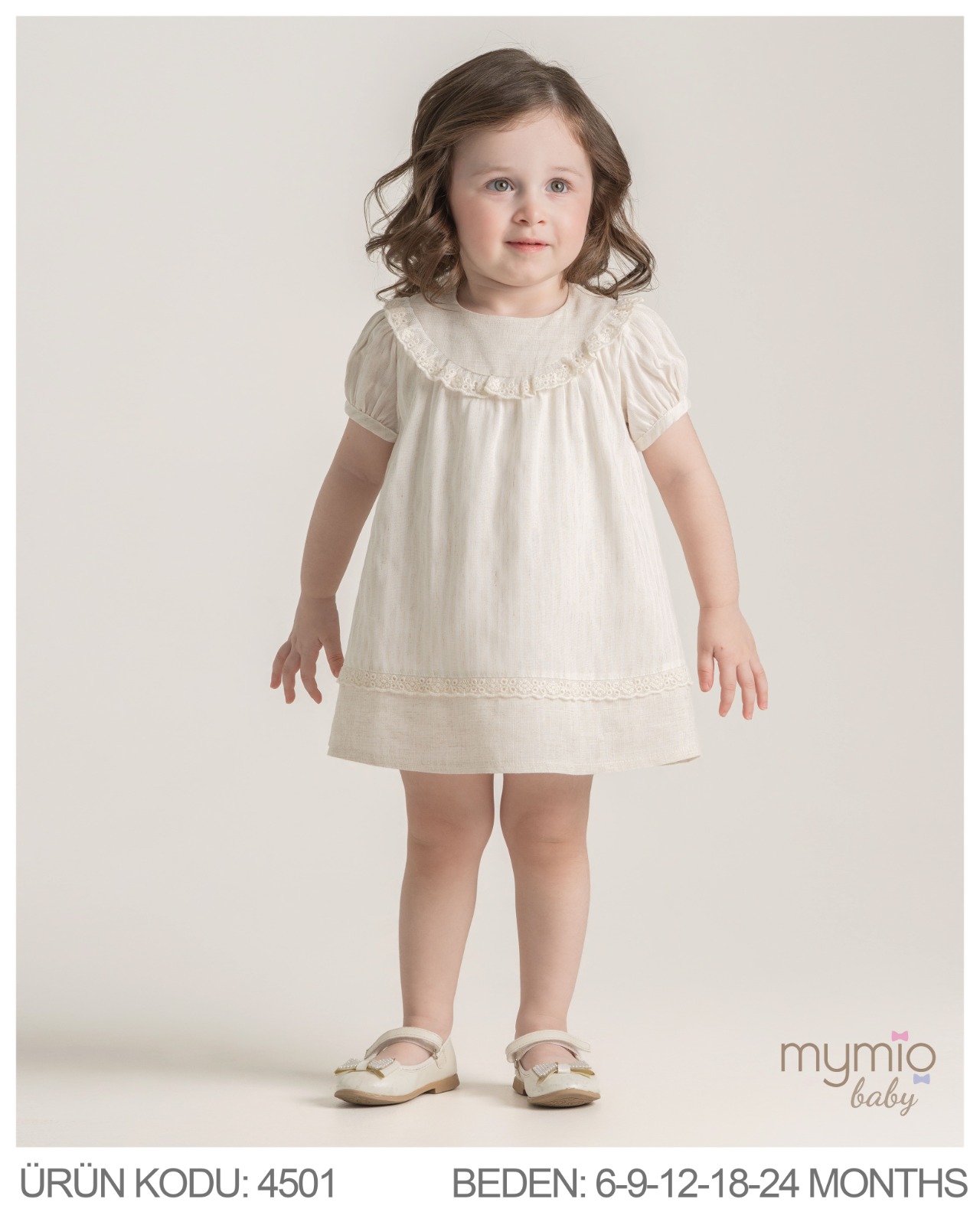 MYMİO-4501 ÇİZGİLİ KETEN ELBİSE KAHVE  06/24 5 Lİ