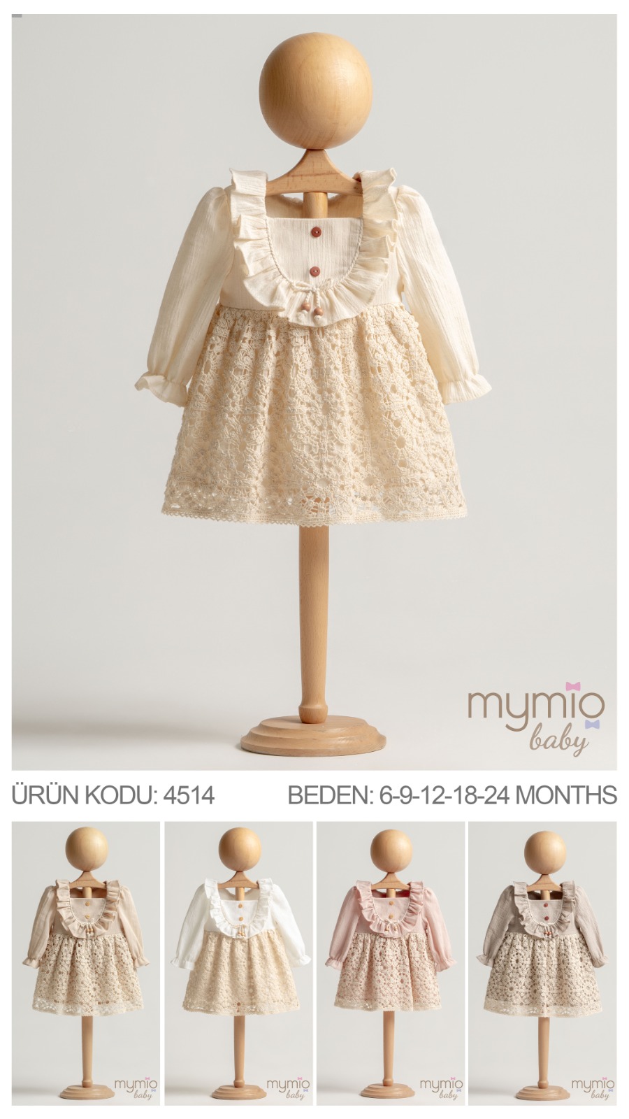 MYMİO-4514 BONCUKLU ELBİSE KAHVE 06/24 5 Lİ