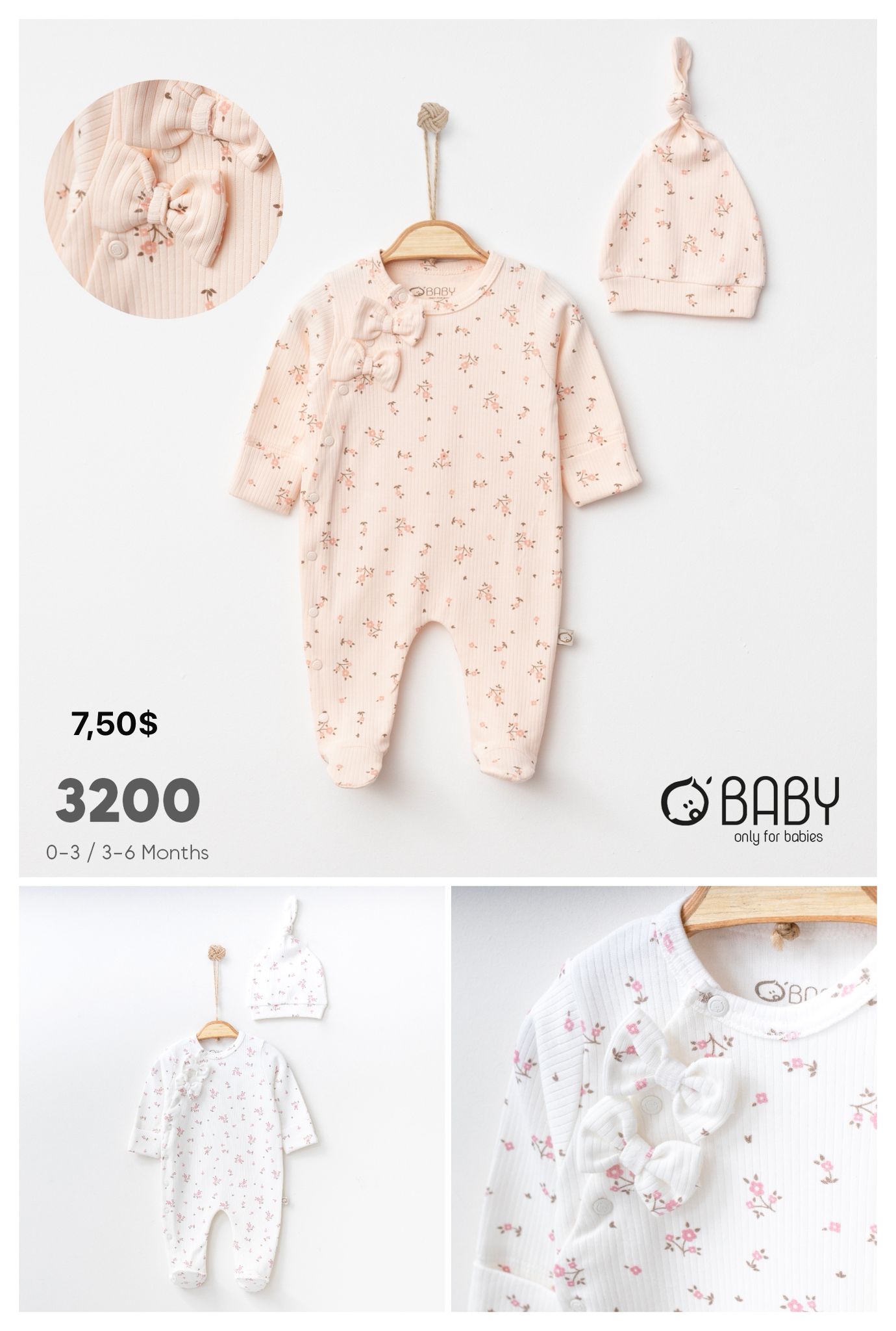 OBABY-3200 RAPORLU ÇİÇEK TULUM 0/6 3'LÜ