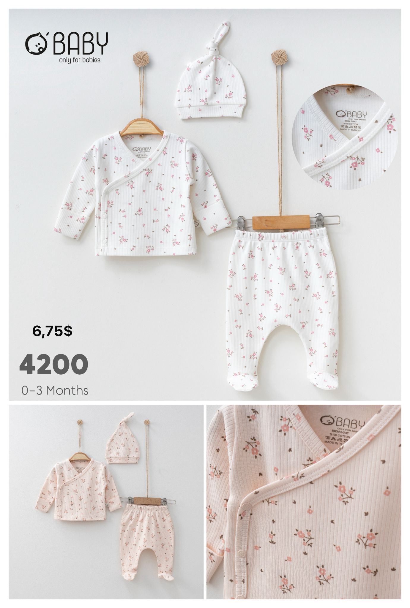 OBABY-4200 RAPORLU ÇİÇEK 3'LÜ ZIBIN SET 0/3 3'LÜ